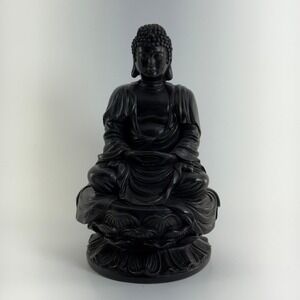 Buddha Statue Sitting in Meditation on Lotus Flower 7" Zen Serene Altar Peace